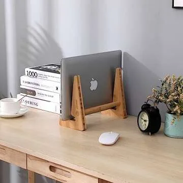 Nuvograin Laptop Stand, Wooden Vertical Laptop Stand for Desk, Bamboo Laptop Stand Compatible with MacBook Air Pro/Dell XPS/Surface pro/HP/Pixelbook/Lenovo, More Laptops 13-17.7inch