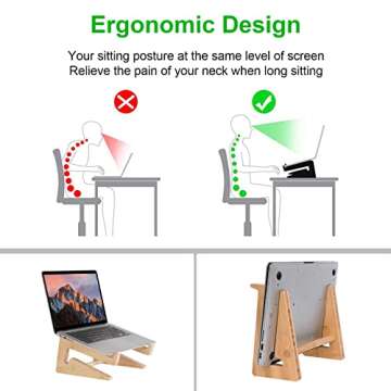 Nuvograin Laptop Stand, Wooden Vertical Laptop Stand for Desk, Bamboo Laptop Stand Compatible with MacBook Air Pro/Dell XPS/Surface pro/HP/Pixelbook/Lenovo, More Laptops 13-17.7inch