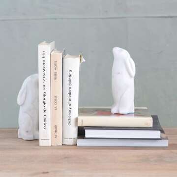 Creative Co-Op Rabbit Marble Bookends - Unique Home Decor