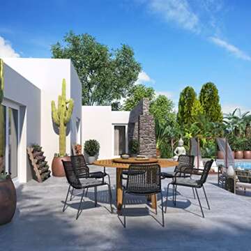 Amazonia Arezzo 7-Piece Outdoor Round Lazy Susan Dining Table Set | Teak Finish | Ideal for Patio an...