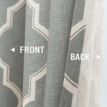 jinchan Curtains Grey Linen Living Room Drapes Light Filtering Moroccan Tile Print Window Treatment for Bedroom Curtain Flax Textured Geometry Lattice Grommet Dining Room 84 Inch Length 2 Panels
