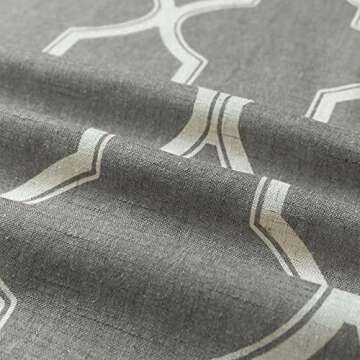 jinchan Curtains Grey Linen Living Room Drapes Light Filtering Moroccan Tile Print Window Treatment for Bedroom Curtain Flax Textured Geometry Lattice Grommet Dining Room 84 Inch Length 2 Panels