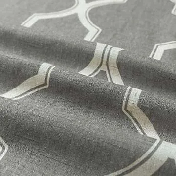 jinchan Curtains Grey Linen Living Room Drapes Light Filtering Moroccan Tile Print Window Treatment for Bedroom Curtain Flax Textured Geometry Lattice Grommet Dining Room 84 Inch Length 2 Panels