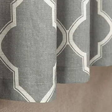 jinchan Curtains Grey Linen Living Room Drapes Light Filtering Moroccan Tile Print Window Treatment for Bedroom Curtain Flax Textured Geometry Lattice Grommet Dining Room 84 Inch Length 2 Panels