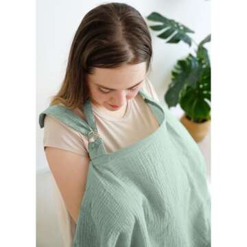MairMore Muslin Nursing Covers for Breastfeeding, Privacy Breast Feeding Cover with Arch Neckline for Mom and Baby, Breathable 100% Cotton Nursing Apron Multi-use Stroller Cover