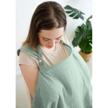 MairMore Muslin Nursing Covers for Breastfeeding, Privacy Breast Feeding Cover with Arch Neckline for Mom and Baby, Breathable 100% Cotton Nursing Apron Multi-use Stroller Cover