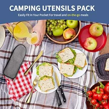 Logcow Portable Travel Utensils,Reusable Utensils,Travel Camping Cutlery Set,Stainless Steel Flatware Set with Case,Lunch Boxes Workplace Camping School Picnic (Gold)
