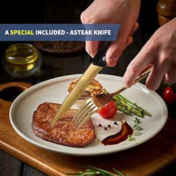 Logcow Portable Travel Utensils,Reusable Utensils,Travel Camping Cutlery Set,Stainless Steel Flatware Set with Case,Lunch Boxes Workplace Camping School Picnic (Gold)