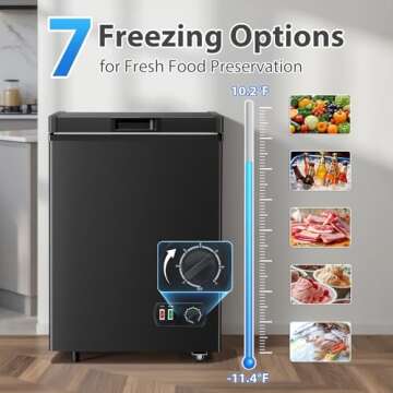 LifePlus 4.2 Cu.Ft Small Deep Freezer - Adjustable, Quiet, Compact