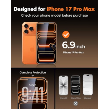 UNBREAKcable 3-Pack Screen Protector for iPhone 17 Pro Max, Double Shatterproof Tempered Glass [Easy...