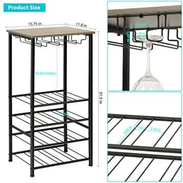 YBING Wine Rack Table Wine Rack Freestanding Floor with Glass Holder 5 Tier Oak Wine Bar Rack 16 Bottle Floor Liquor Cabinet Bar Wine Bottle Organizer Storage Stand for Home Living Room Dining