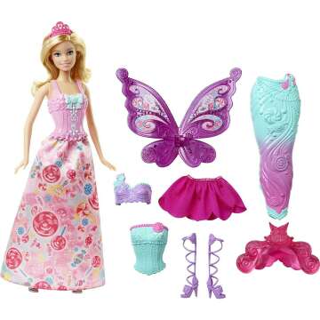 Fairytale Barbie Dress-Up Set for Royal, Mermaid & Fairy