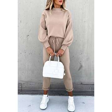 Meenew Women's 2 Piece Outfit Long Sleeve Jogger Sets Casual Sweatsuits Khaki S