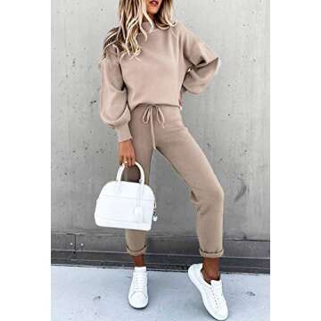 Meenew Women's 2 Piece Outfit Long Sleeve Jogger Sets Casual Sweatsuits Khaki S
