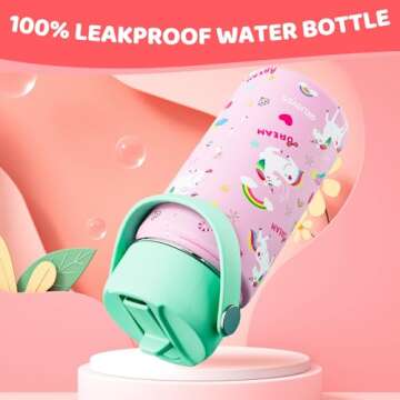 14 OZ Kids Water Bottle with Straw Lid 18/8 Stainless Steel Insulated Water Bottle for School BPA Free Vacuum Double Wall LeakProof Portable Water Cups for Kids Girls BoysTravel Sports