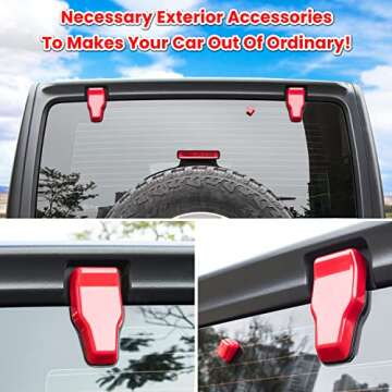 Rear Tail Door Window Hinge & Rain Wiper Nozzle Cover Trim for 2018-2024 Jeep Wrangler JL JLU Sports Sahara Freedom Rubicon Unlimited 2-Door & 4-Door Exterior Accessories Decoration (Red 3PCS)