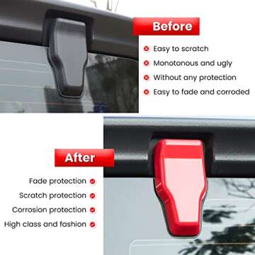Rear Tail Door Window Hinge & Rain Wiper Nozzle Cover Trim for 2018-2024 Jeep Wrangler JL JLU Sports Sahara Freedom Rubicon Unlimited 2-Door & 4-Door Exterior Accessories Decoration (Red 3PCS)