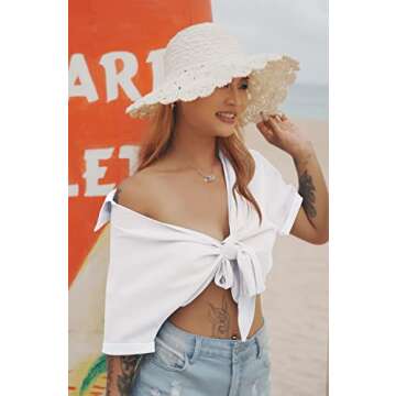 GOBLES Womens Summer Blouse V Neck Tie Knot Batwing