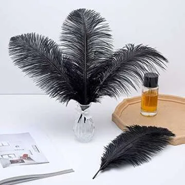 24pcs Natural Black Ostrich Feathers 10-12inch (25-30cm) for Wedding Party Centerpieces，Flower Arrangement and Home Decoration.