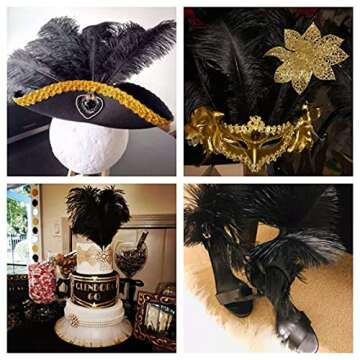 24pcs Natural Black Ostrich Feathers 10-12inch (25-30cm) for Wedding Party Centerpieces，Flower Arrangement and Home Decoration.