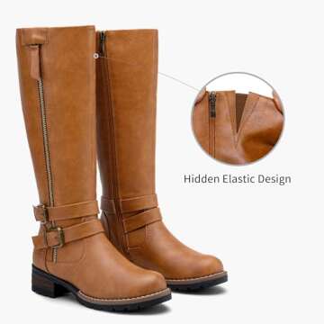 Jeossy Knee High Boots for Women, Flat Low Heel Tall Riding Boots Classic, 9660 - Camel, Size 8 US - with Side Decorative Zipper (DJY9660 Camel 08)