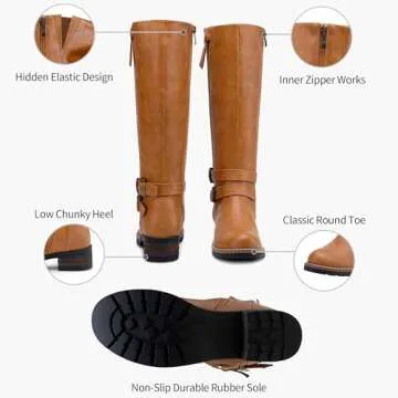 Jeossy Knee High Boots for Women, Flat Low Heel Tall Riding Boots Classic, 9660 - Camel, Size 8 US - with Side Decorative Zipper (DJY9660 Camel 08)