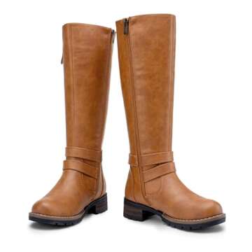 Jeossy Knee High Boots for Women, Flat Low Heel Tall Riding Boots Classic, 9660 - Camel, Size 8 US - with Side Decorative Zipper (DJY9660 Camel 08)