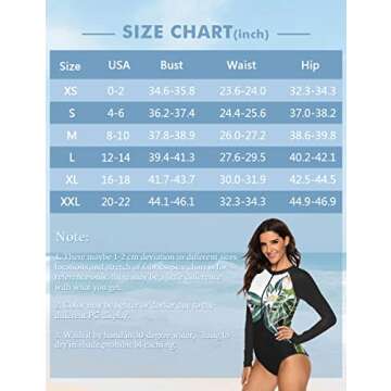 SELINK Women's Long Sleeve Rash Guard UV Protection Zipper Printed Surfing One Piece Swimsuit Bathing Suit