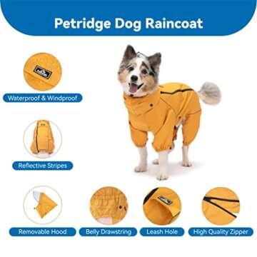 Petridge Dog Four-Legged Rain Jacket Raincoat Waterproof Windproof Coat for Medium Large Dogs Adjustable Waterproof Dog Rain Coat Reflective Rim(Back Length 60CM Yellow)