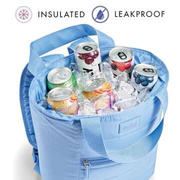 Fit & Fresh Insulated Cooler Bag, Leak Proof Waterproof Beach Cooler Backpack for Women, 18 Can Soft Insulated Tote for Travel & Lunch, Cornflower