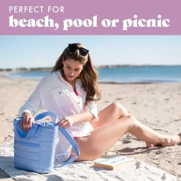 Fit & Fresh Insulated Cooler Bag, Leak Proof Waterproof Beach Cooler Backpack for Women, 18 Can Soft Insulated Tote for Travel & Lunch, Cornflower