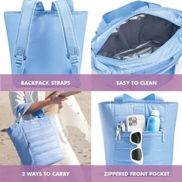 Fit & Fresh Insulated Cooler Bag, Leak Proof Waterproof Beach Cooler Backpack for Women, 18 Can Soft Insulated Tote for Travel & Lunch, Cornflower