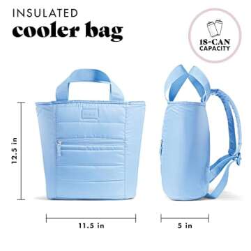 Fit & Fresh Insulated Cooler Bag, Leak Proof Waterproof Beach Cooler Backpack for Women, 18 Can Soft Insulated Tote for Travel & Lunch, Cornflower