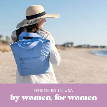 Fit & Fresh Insulated Cooler Bag, Leak Proof Waterproof Beach Cooler Backpack for Women, 18 Can Soft Insulated Tote for Travel & Lunch, Cornflower