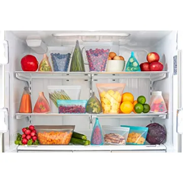 Zip Top Reusable Food Storage Bags | Full Set of 8 [Peach] | Silicone Meal Prep Container | Microwave, Dishwasher and Freezer Safe | Made in the USA