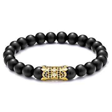 WFYOU 8mm Charm Beads Bracelet for Men Women Black Matte Onyx Natural Stone Beads, 7.5"