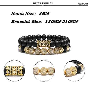 WFYOU 8mm Charm Beads Bracelet for Men Women Black Matte Onyx Natural Stone Beads, 7.5"