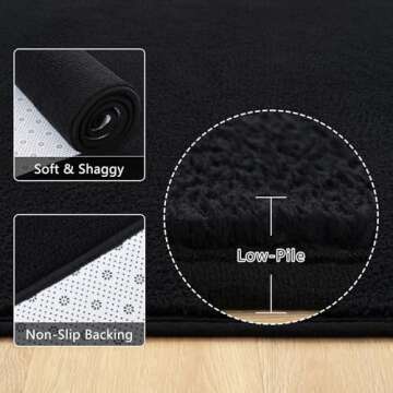 Zedrew Black Area Rugs for Bedroom Living Room, 5x7 Feet Indoor Memory Foam Rug, Modern Washable Rugs for Kids Boys Girls Room, Dorm Bedside Shag Carpets for Home Decor