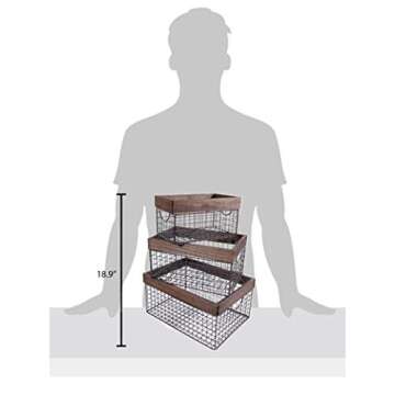 SLPR Wooden Top Wire Storage (Set of 3, Dark Wood): Kitchen, Nursery, Pantry Organization and Storage Bins, Laundry Blanket Baskets, Stackable Storage Bins for Organizing, Metal Milk Crates