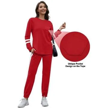 RUBZOOF Loungewear Sets for Women 2 Piece Sweatsuits Long Sleeve Christmas Outfits Red S
