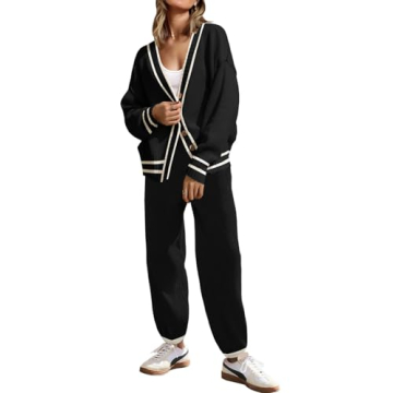SAUKOLE Womens 2 Piece Sweater Matching Sets Fashion Oversized Cardigan and Baggy Long Pants Knitted...