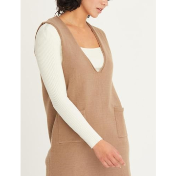 Meyhad Women’s Sweater Vest Dress V Neck Sleeveless Knit Pullover Pinafore Mini Dress with Pockets(0917-Khaki-XL)