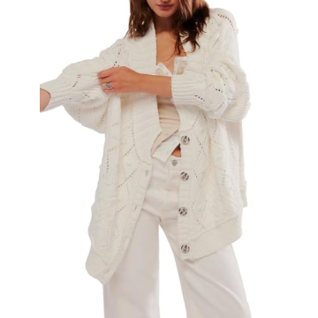 OFSOAK Fall Womens Cardigan Sweaters Oversized V Neck Sweater with Button Casual Knit Drop Shoulder ...