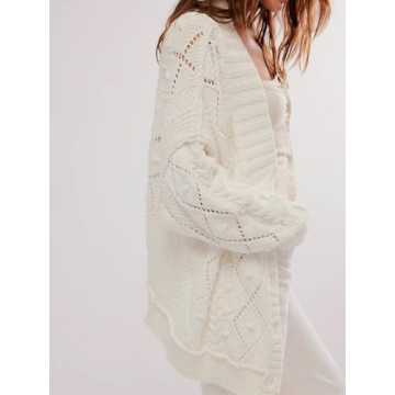 OFSOAK Fall Womens Cardigan Sweaters Oversized V Neck Sweater with Button Casual Knit Drop Shoulder Sleeves Outerwear White