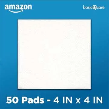 Amazon Basic Care Gauze Pads, 4x4 inches Sterile Medical Wound Dressing Sponges for Cleaning, Covering, & Cushioning Cuts & Minor Injuries, 50 Count (Pack of 1), (Previously All Health)