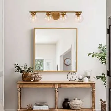 KSANA Bathroom Light Fixtures, 28" Gold Bathroom Vanity Light, 4-Light Gold Vanity Light with Clear Glass Globe, L 28" x W 6.5" x H 7"
