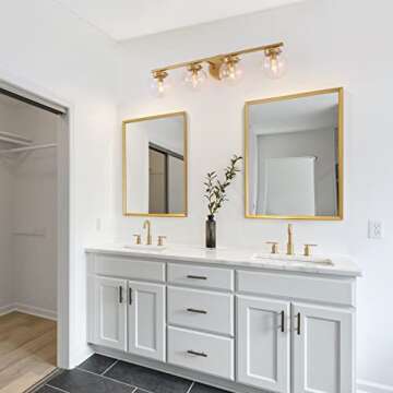 KSANA Bathroom Light Fixtures, 28" Gold Bathroom Vanity Light, 4-Light Gold Vanity Light with Clear Glass Globe, L 28" x W 6.5" x H 7"