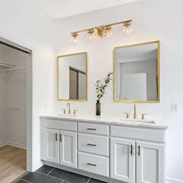 KSANA Bathroom Light Fixtures, 28" Gold Bathroom Vanity Light, 4-Light Gold Vanity Light with Clear Glass Globe, L 28" x W 6.5" x H 7"