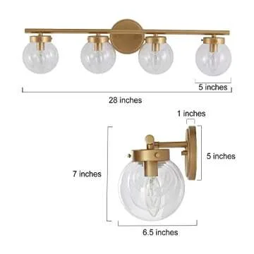 KSANA Bathroom Light Fixtures, 28" Gold Bathroom Vanity Light, 4-Light Gold Vanity Light with Clear Glass Globe, L 28" x W 6.5" x H 7"