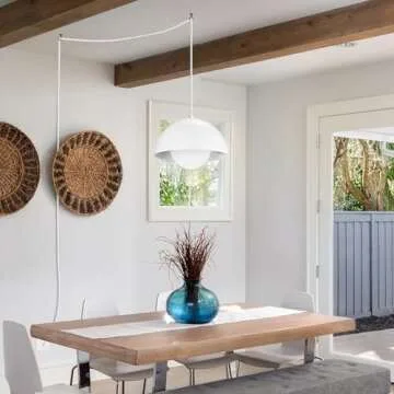 Globe Electric Amelia 1-Light Plug-in Pendant Lighting, Matte White, White Glass Shade, Bulb Not Included